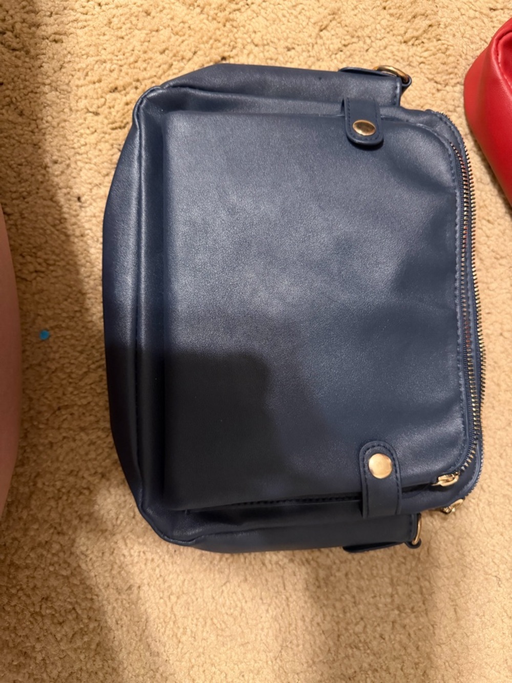 Navy Faux Leather Crossbody Bag with Gold Hardware